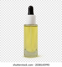 Frasco de vidrio cosmético facial de aceite con pipeta ilustraciones realistas aisladas. 3.ª maqueta de producto de belleza vectorial