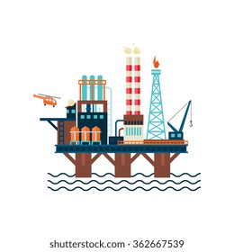 Oil Factory Platform. Flat Vector Illustration industrial Plant