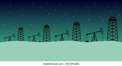 Oil field in winter Siberia. Vector illustration.