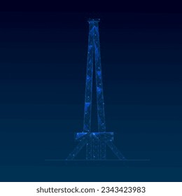 Oil fields concept. Oil drilling derricks at desert oilfield for fossil fuels. Low poly wireframe vector illustration EPS10.