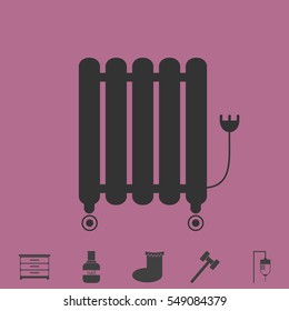 Oil filled radiator heater icon flat. Simple vector grey pictogram and bonus symbol