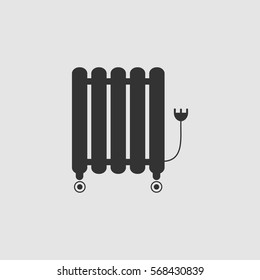 Oil filled radiator heater icon flat. Black pictogram on grey background. Vector illustration symbol