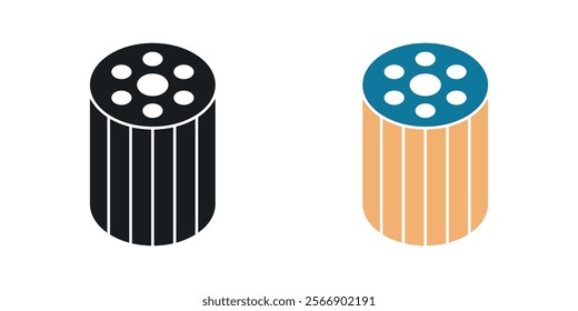 Oil filter icon set in black and colored