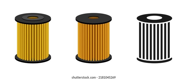 Oil filter. Vector clipart isolated on white background. Set of realistic oil filters.