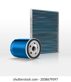 Oil Filter-Automobile is an illustration of an oil filter used in automobile engines such as cars, trucks and vans. Air filter with air flow. Hepa filtration. Dust and pollen protect.