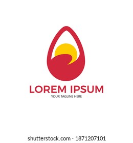 concepto simple y plano de la flama de aceite y del logotipo de huevo