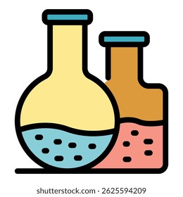 Icono de frascos de aceite. Contorno de frascos de aceite de Vector de color de icono plano aislado
