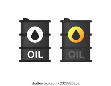 Aceite. Plano, gris, barril de petróleo, aceite técnico. Iconos vectores.