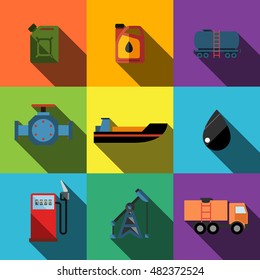 oil flat icons set elements, editable icons, can be used in logo, UI and web design