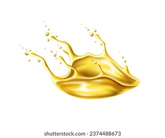Oil flow splash with splatters. Isolated realistic 3d vector yellow swirl capturing the essence of motion in a mesmerizing liquid dance, that evoke a symphony of vibrant chaos, dynamics and energy