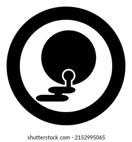 Oil flowing from barrel fuel flows out Environmental pollution crude spill icon in circle round black color vector illustration image solid outline style