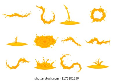 Oil flowing splash drop wave vortex whirlpool cartoon honey icon set isolated design vector illustration