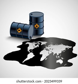 Oil flows out of the barrel and pollute the environment. Vector illustration