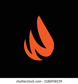 Oil fuel fire drop. Vector illustration. 2d flat. Black background. Logo concept W symbol