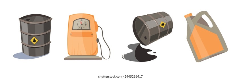 Oil and Fuel Industry Flat Icon and Object Vector Set