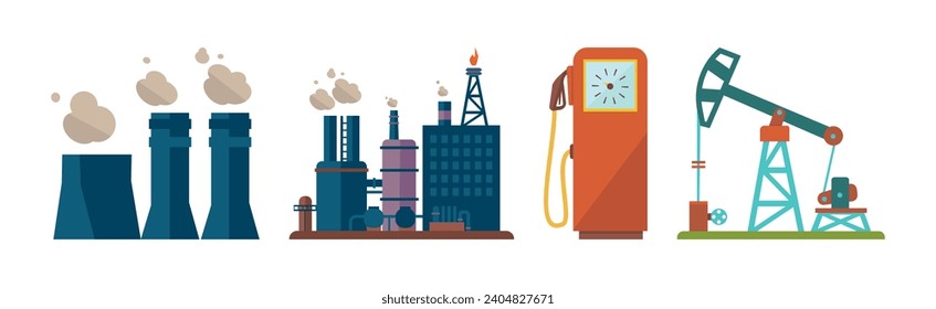 Oil and Fuel Resources Industrial Production Vector Set