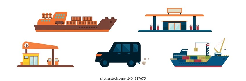 Oil and Fuel Resources Industrial Production Vector Set