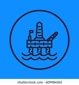 oil and gas drilling platform line icon in circle, vector illustration