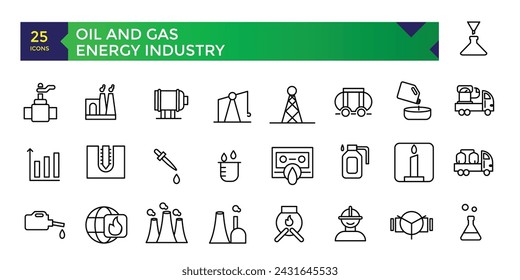 Oil and gas energy industry icon set. thin line web icon set. Outline icons collection. Simple vector illustration.