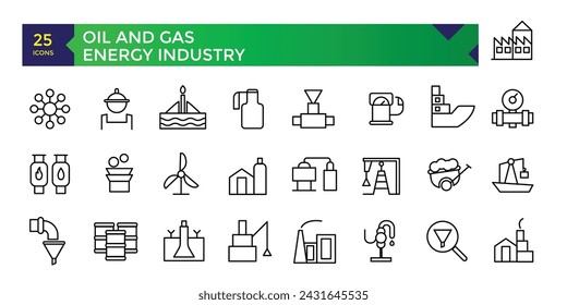 Oil and gas energy industry icon set. thin line web icon set. Outline icons collection. Simple vector illustration.