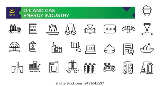 Oil and gas energy industry icon set. thin line web icon set. Outline icons collection. Simple vector illustration.