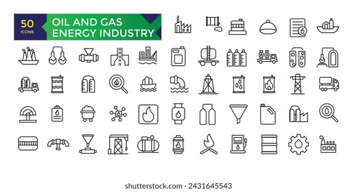 Oil and gas energy industry icon set. thin line web icon set. Outline icons collection. Simple vector illustration.