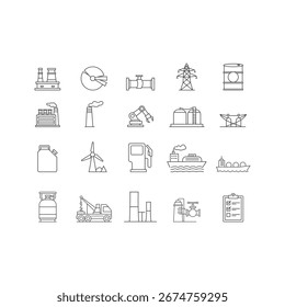 Icono de petróleo y gas Paquete colección línea arte estilo Vector símbolo