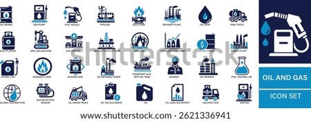Oil and Gas Icon Set Flat Vector for Energy, Fuel, and Industry.