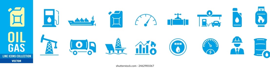 Oil, Gas icon set. gas, industry, oil well, fuel, canister, 
tanker, petroleum. editable stroke icons collection illustration vector.