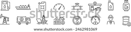 Oil, Gas icon set. gas, industry, oil well, fuel, canister, 
tanker, petroleum. editable stroke icons collection illustration vector.