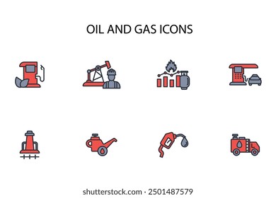 Conjunto de iconos de petróleo y gas. Vector. Movimiento editable. signo de estilo lineal para uso Diseño web, logotipo. Ilustración de símbolo.