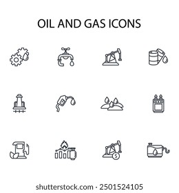 Conjunto de iconos de petróleo y gas. Vector. Movimiento editable. signo de estilo lineal para uso Diseño web, logotipo. Ilustración de símbolo.