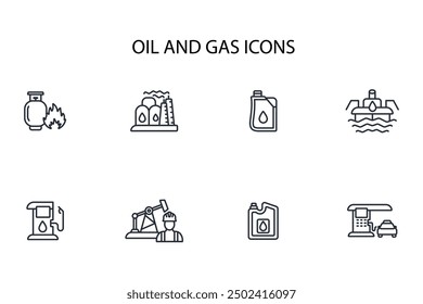 Conjunto de iconos de petróleo y gas. Vector. Movimiento editable. signo de estilo lineal para uso Diseño web, logotipo. Ilustración de símbolo.