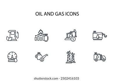 Conjunto de iconos de petróleo y gas. Vector. Movimiento editable. signo de estilo lineal para uso Diseño web, logotipo. Ilustración de símbolo.