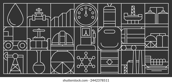 Patrón geométrico abstracto de la línea moderna de la industria del petróleo y del gas, fondo del vector. Fábrica de petróleo, oleoducto de la planta de combustible y petróleo, gasolina y refinería con plataforma de plataforma de petróleo en patrón geométrico de línea