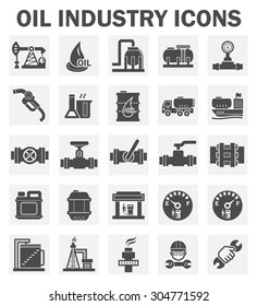 Oil And Gas Industry Building And Equipment Icon Such As Pump, Drop, Tank, Pressure Gauge, Nozzle, Test Tube, Barrel Tank, Truck, Tanker, Pipe, Valve, Gas Station, Level Gauge, Wrench And Worker.