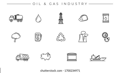 Oil and Gas Industry concept line style vector icons set