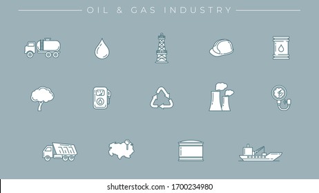 Oil and Gas Industry concept line style vector icons set