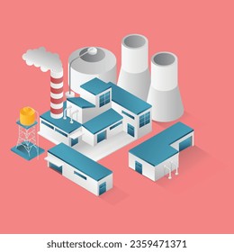 Oil and gas industry factory isometric 3d illustration flat concept