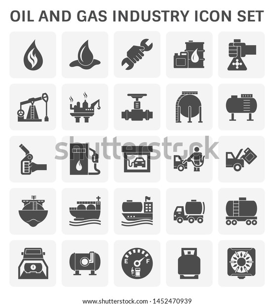 Oil and gas industry icon i.e. global process of\
exploration, extraction and refinery. Transport by oil tanker and\
pipeline. Business of petroleum product. Gas station and refuel.\
Vector icon set.