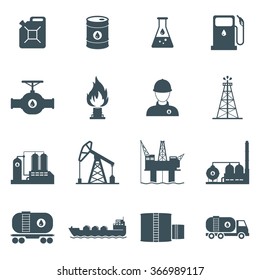 oil and gas industry icon set. oil drilling, refining, production, transportation and storage process. isolated on white background. vector illustration