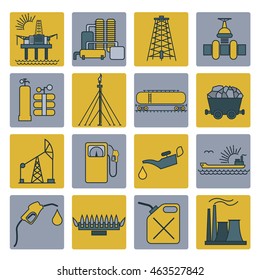 Oil and gas industry icon set. Colour design. Vector illustration