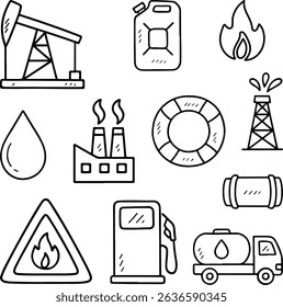 Oil and Gas Industry Icons in Hand-drawn Style