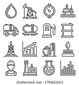 Oil and Gas Industry Icons Set on White Background. Line Style Vector