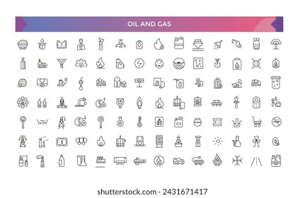 Oil and gas industry Icons. Simple line art style icons pack. Fuel icons. Oil and gas line icon set. Vector illustration.