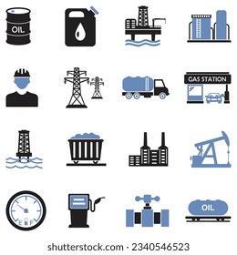 Oil and Gas Industry Icons. Two Tone Flat Design. Vector Illustration.