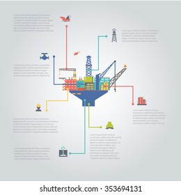 Oil And Gas Industry Infographic Set Vector Illustration Colorful Oil Platform.