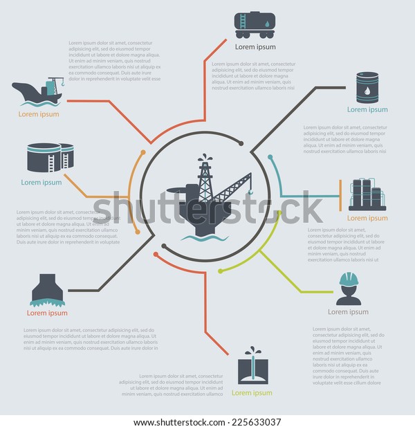 石油 ガス業界のインフォグラフィックセットベクターイラストオイルプラットフォーム のベクター画像素材 ロイヤリティフリー