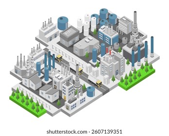 Oil and gas industry isometric on white background