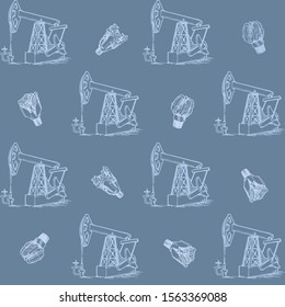 Oil and Gas industry. Pumpjack and drill bits. Seampless pattern. EPS10 vector illustration